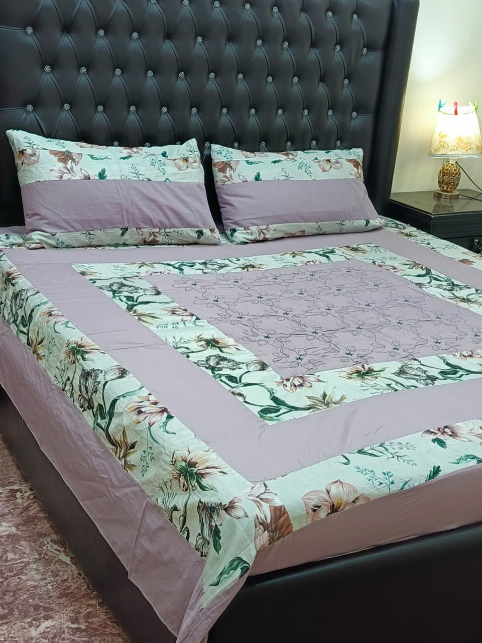 PATCH WORK BEDSHEET AND GOLD PANEL 3 piece