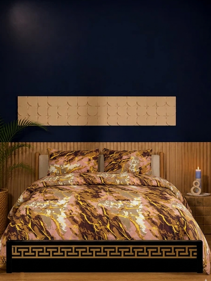 Bedroom with floral bedding, wooden headboard, and nightstands.