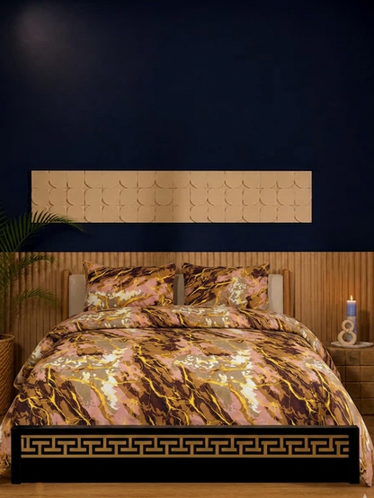 Bedroom with floral bedding, wooden headboard, and nightstands.