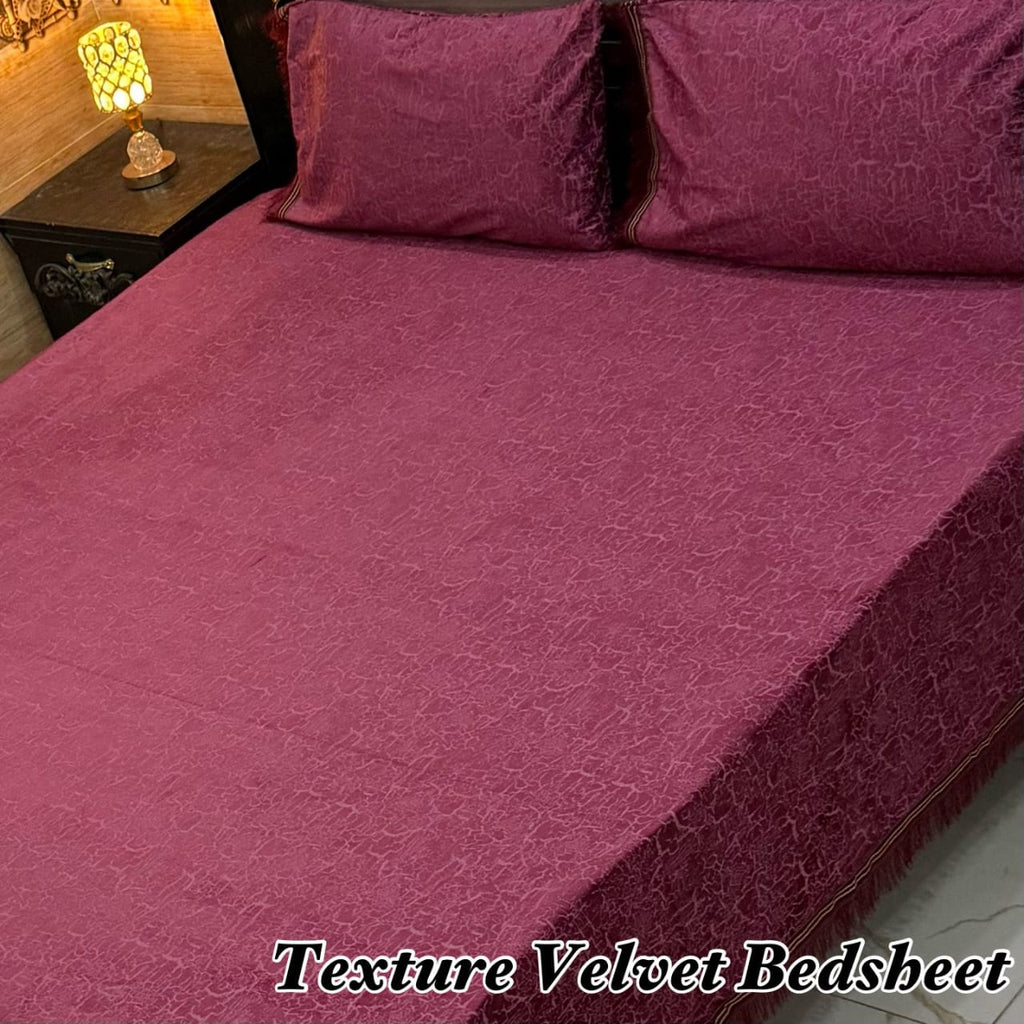 3PC Texture Velvet Bedsheet - Winter Bedsheet